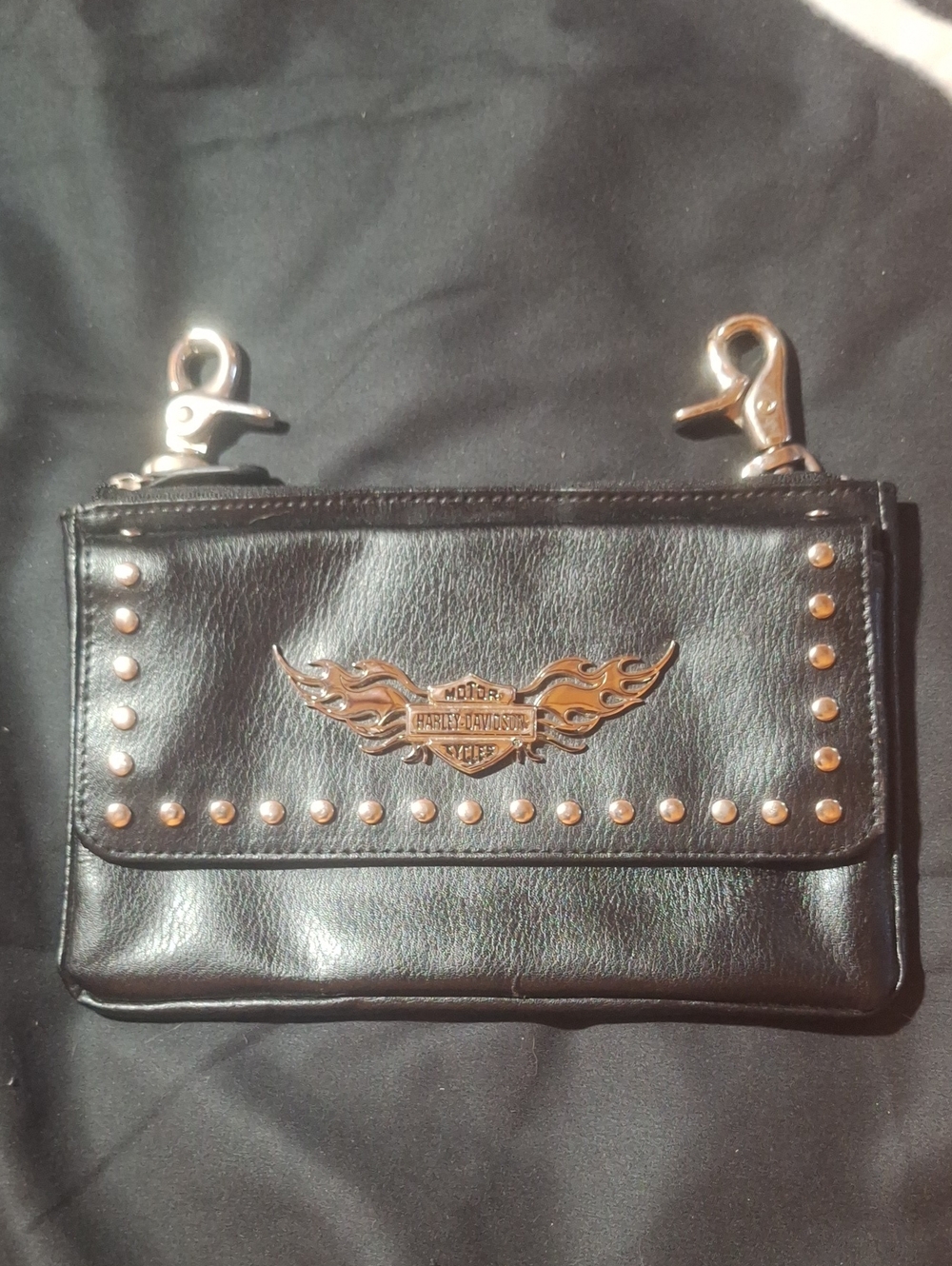 Harley-Davidson Black Leather Studded Clip On Hip Bag Pouch Wallet